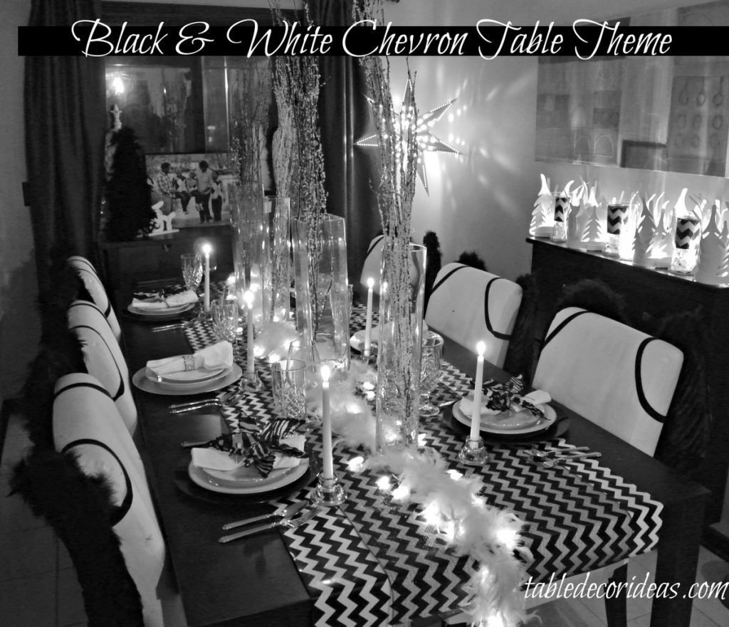 Table Decor Idea Chevron Black & White Christmas Theme