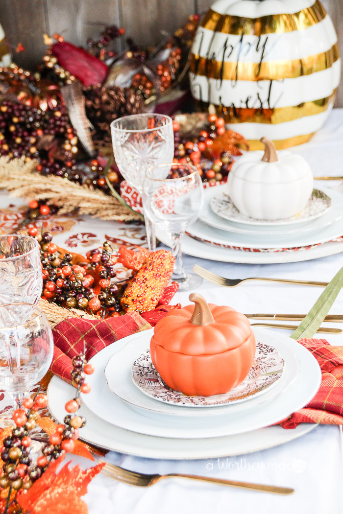 Gold & Orange Thanksgiving Tablescape Idea