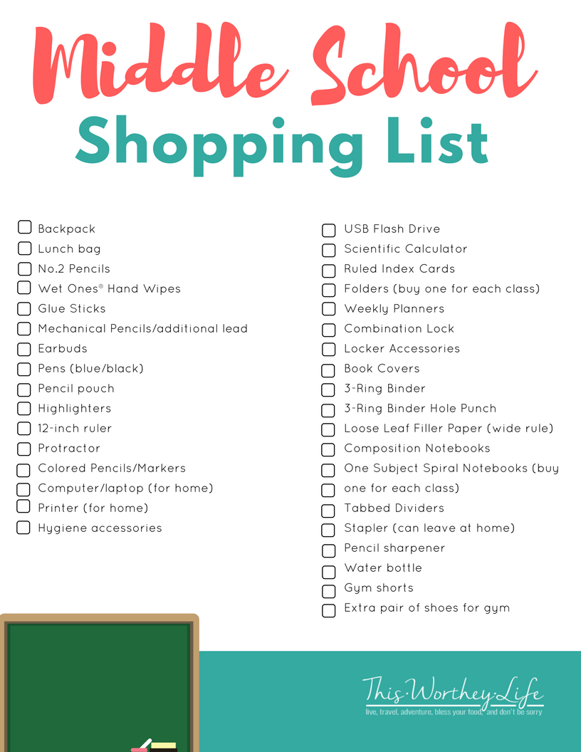 Back To School Shopping List for Middle School Students. Download our FREE printable on what teens will need for school! 