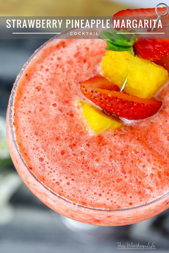 Cool down this summer with a frozen strawberry + pineapple margarita. Add super lush and juicy strawberries and mega-sweet pineapple, all aswirl in a tumult of slushy ice and tequila. Sounds like bonafide good time to my ears. Cheers!
