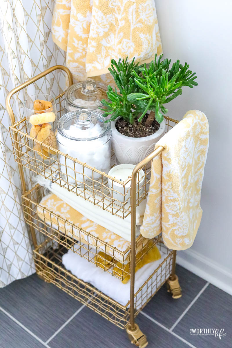 Small Bathroom Remodel | Grey + Blue with Brushed Gold Accents