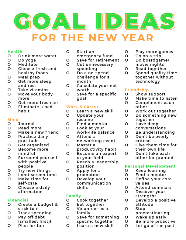 Goal Ideas for 2024 | Free Printable Goal List For The New Year