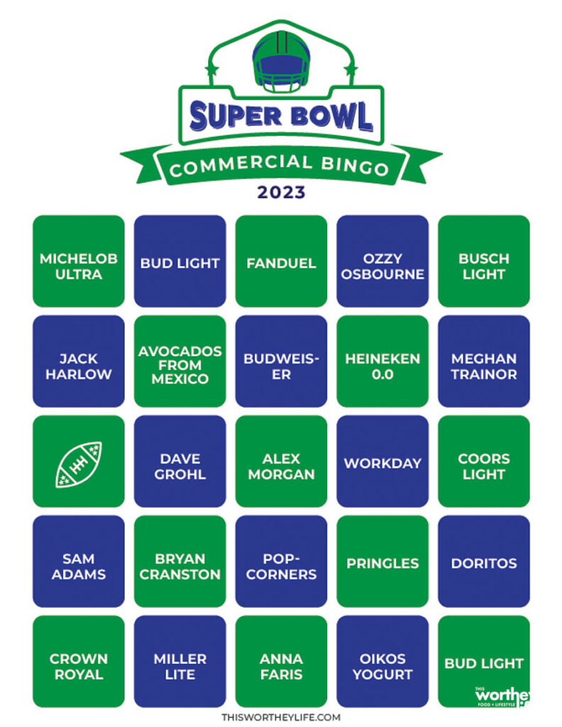 Super Bowl Bingo Printable For Commercials