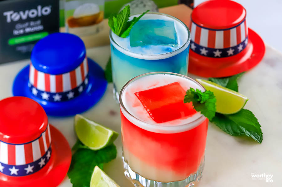 red, white and blue cocktails with tequila