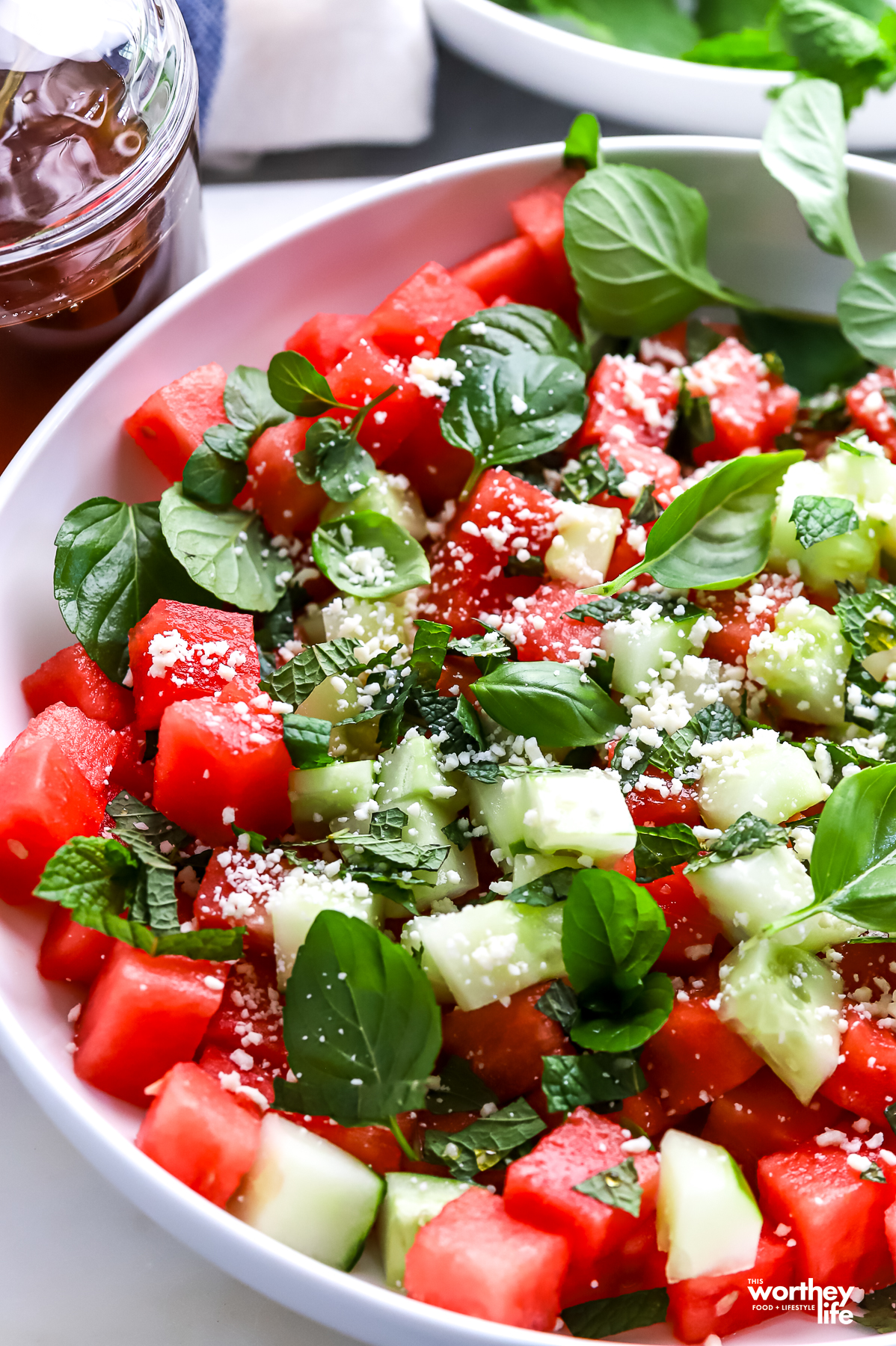 Watermelon Cucumber Basil Salad