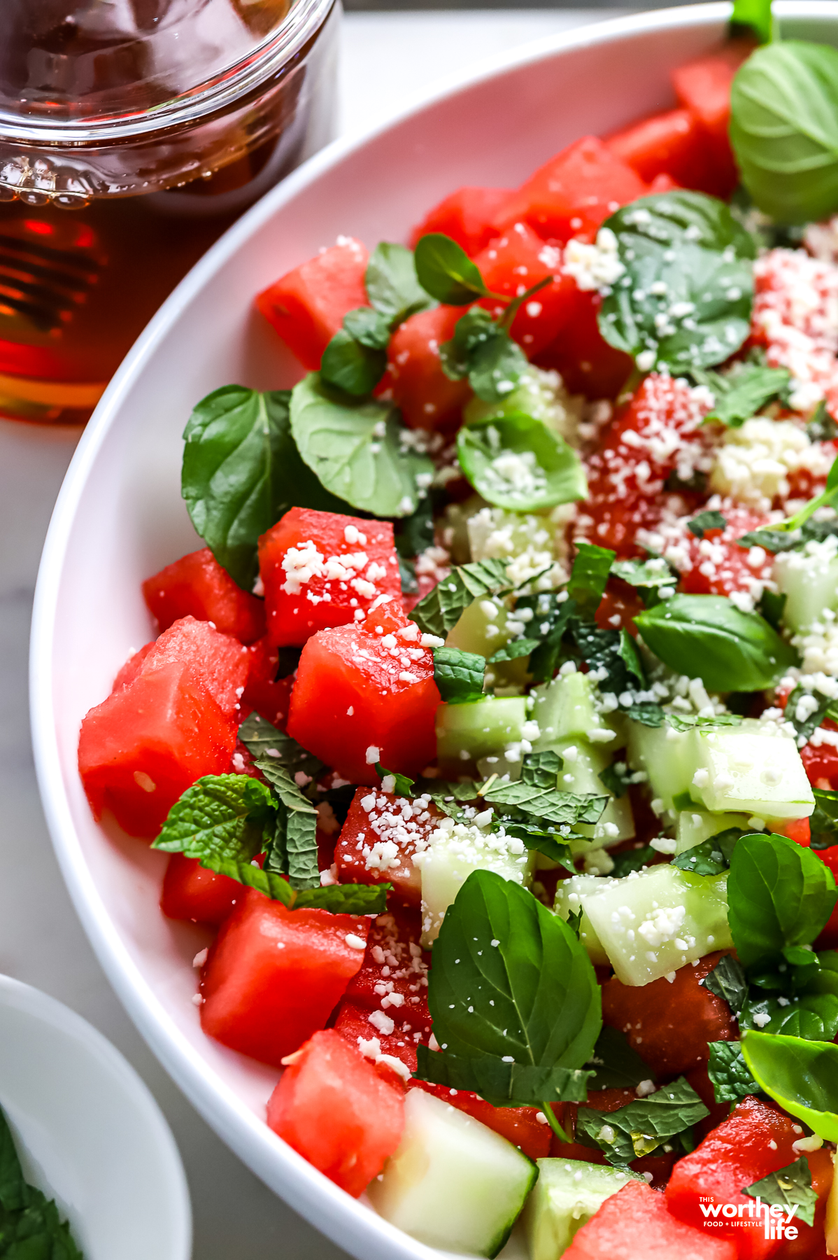 Watermelon Cucumber Basil Salad