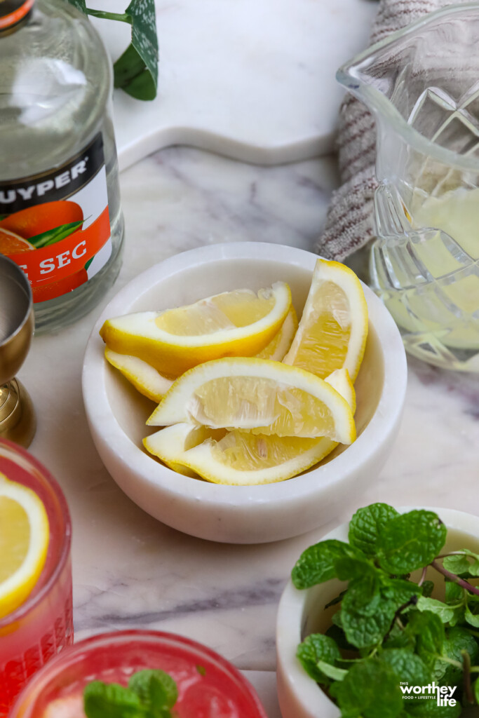 fresh lemons in a marble bowl, tripe sec