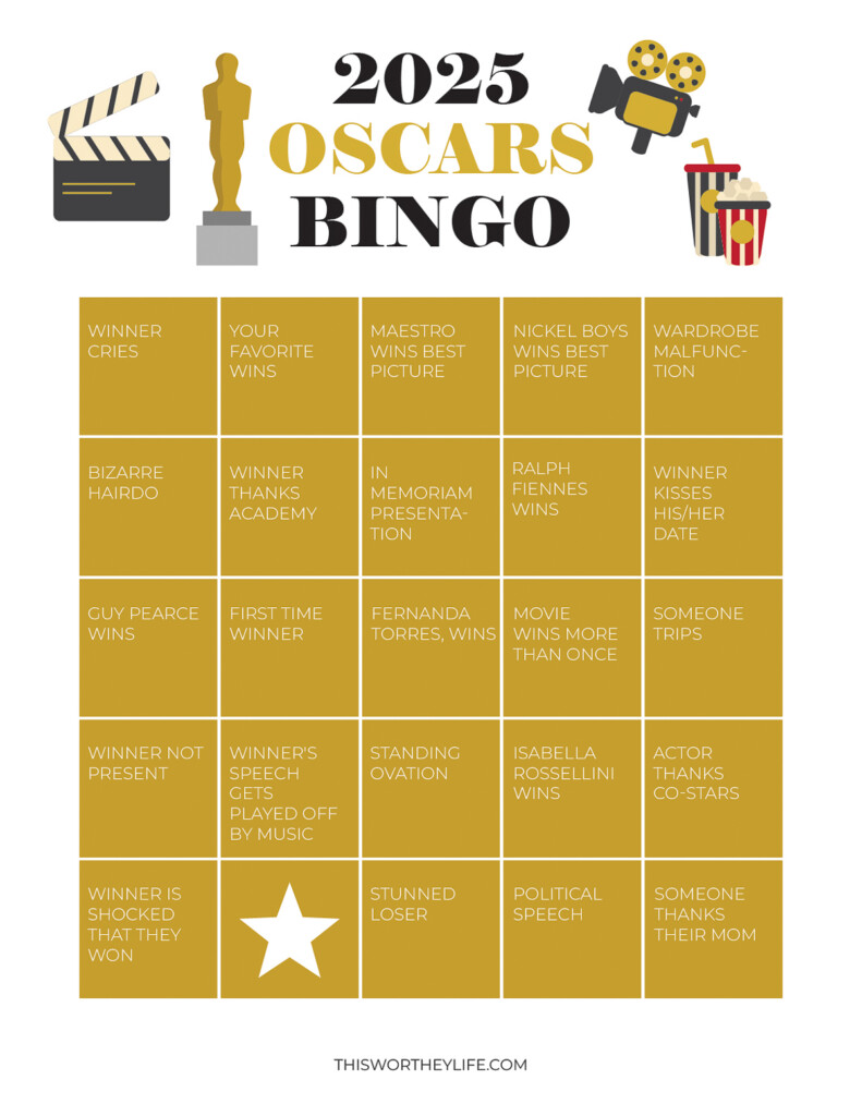 Oscars Bingo Printable 2025