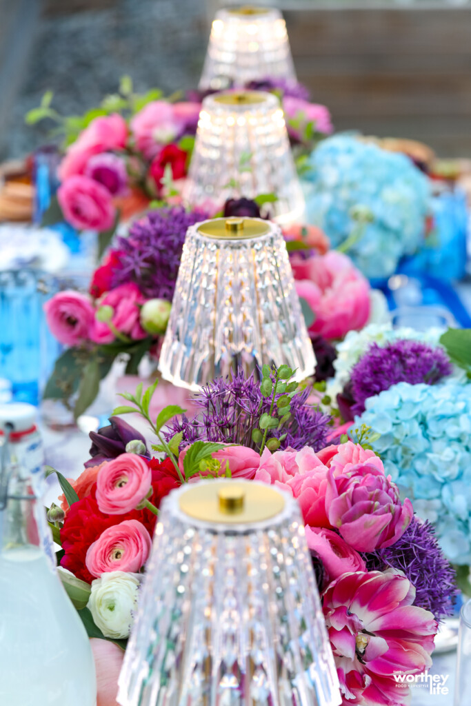 table lamps with flowers on a summer table setting