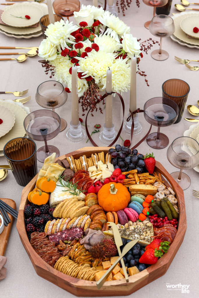 grazing board filled with fall seasonal items on a table