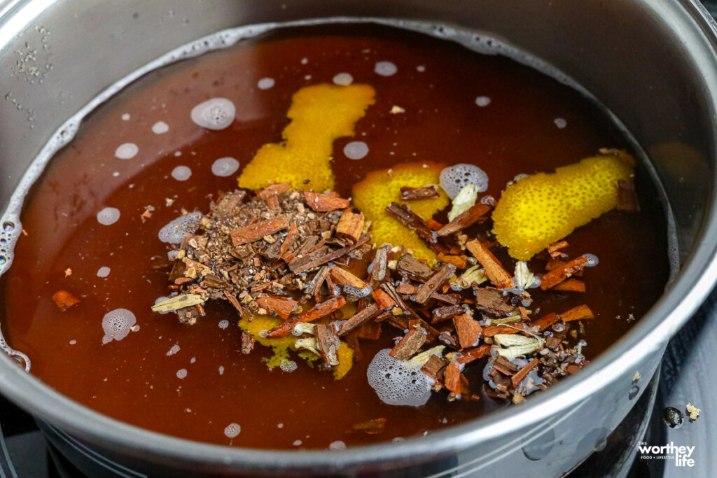 spiced syrup ingredients into a saucepan