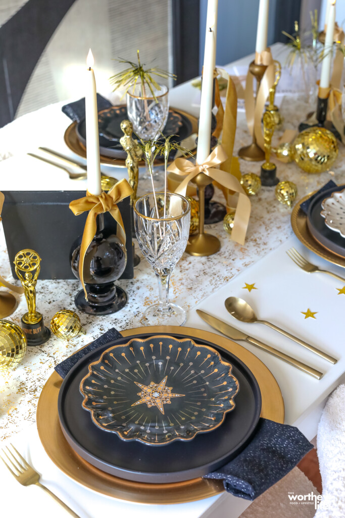 Oscar Gold and Black Tablescape