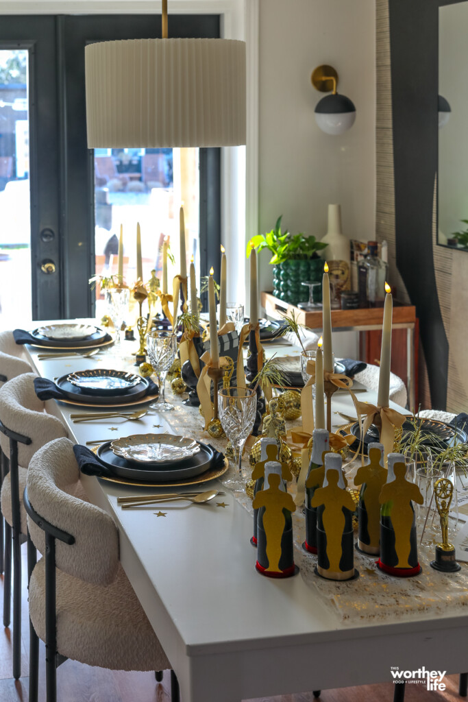 gold and black oscar themed tablescape idea