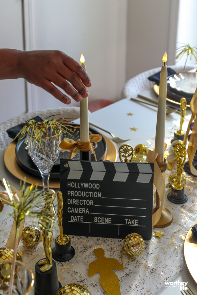 oscar black and gold tablescape