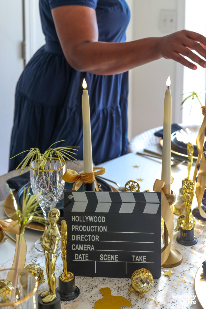 black and gold oscar theme tablescape